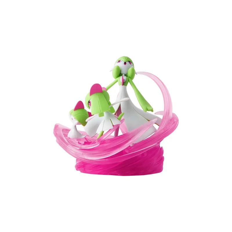 Front view of Ralts, Kirlia and Gardevoir official Pokémon Center light-up figure