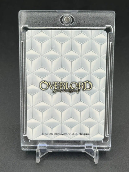 Back view of Albedo Overlord Custom Waifu Card Flash Gold Signature Rare with display stand