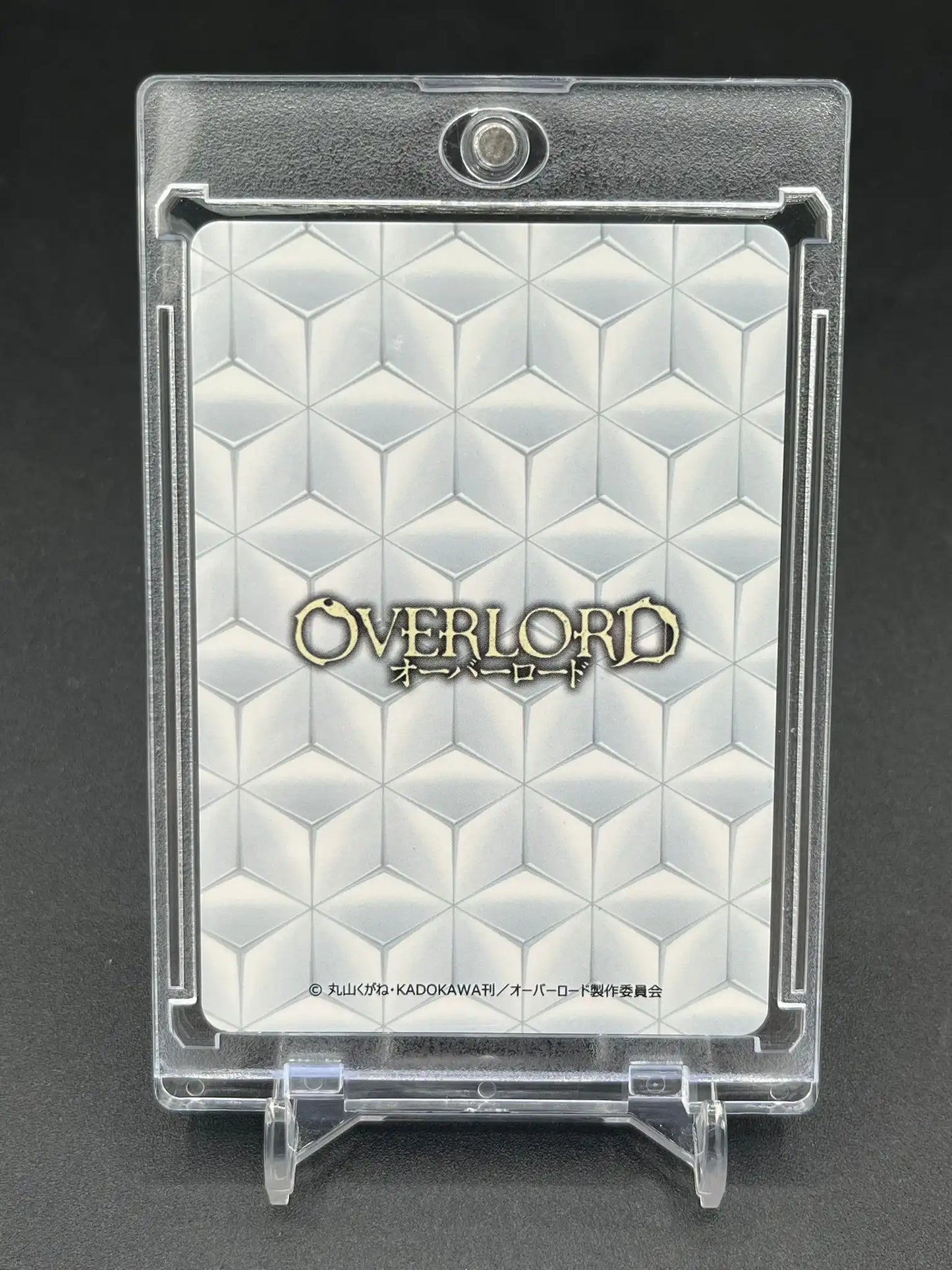 Back view of Albedo Overlord Waifu Collector Card Rare Flash Gold Foil Signature with display stand