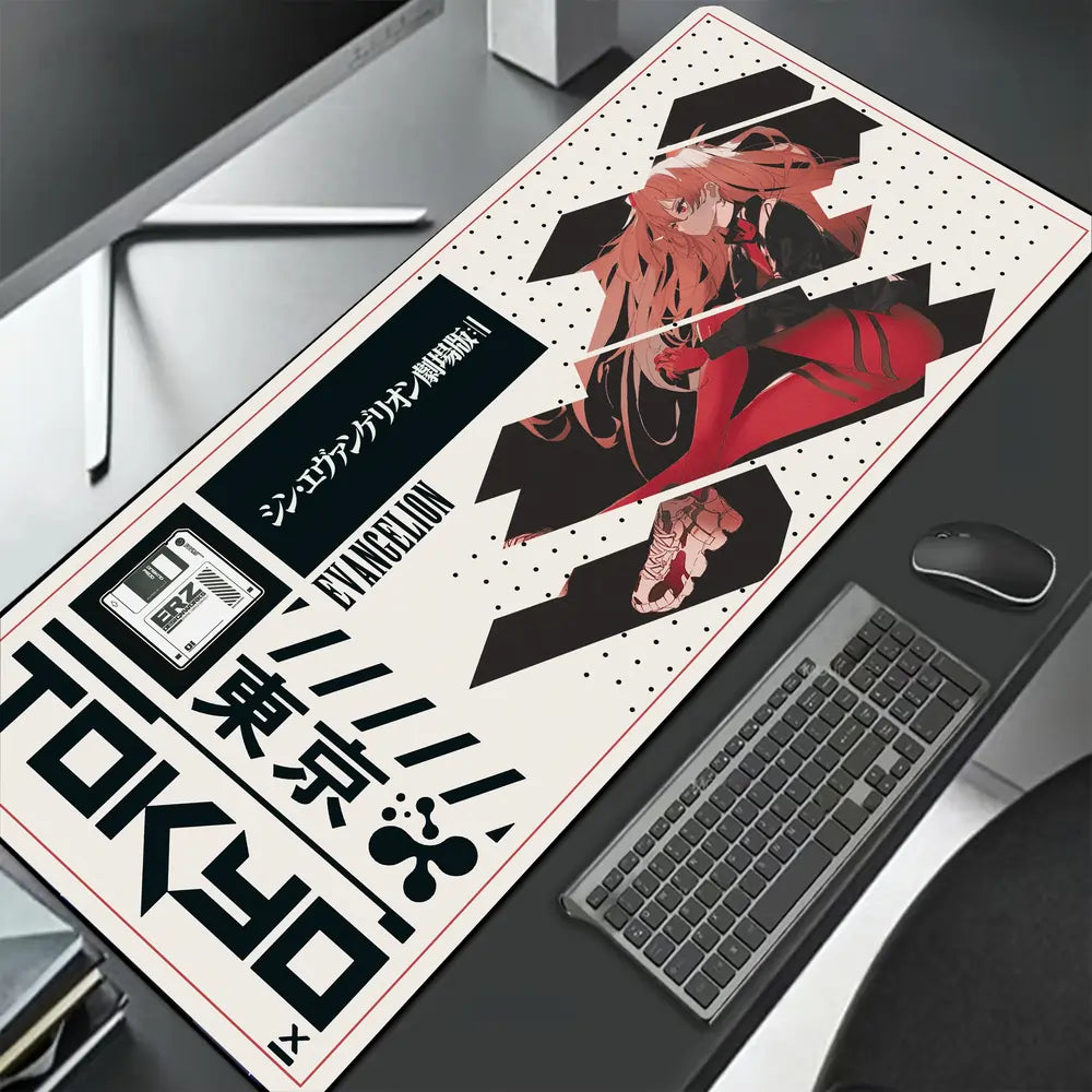 Full view of Asuka Langley Evangelion XXL gaming mouse pad 90x40cm – large anime desk mat