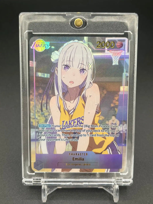 Vue de face de la carte personnalisée Emilia – Re:Zero Waifu Anime Lakers Basketball Edition