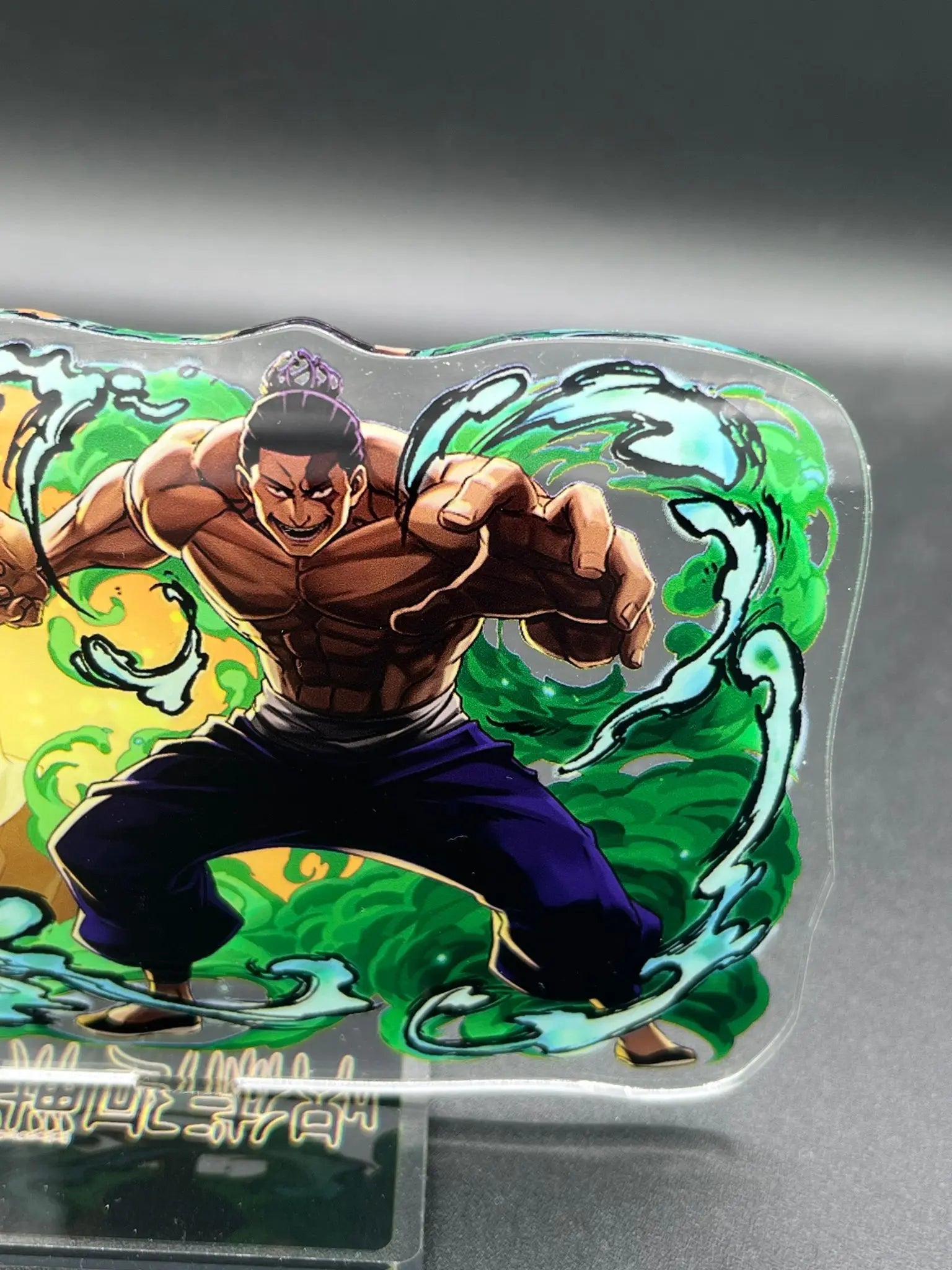 Detail view of acrylic material and character design on Aoi Todo and Nobuko Takada stand