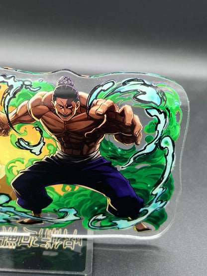 Detail view of acrylic material and character design on Aoi Todo and Nobuko Takada stand