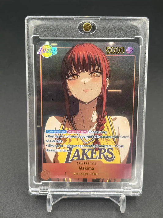 Vue de face de la carte personnalisée Makima – Chainsaw Man Waifu Anime Lakers Basketball Edition