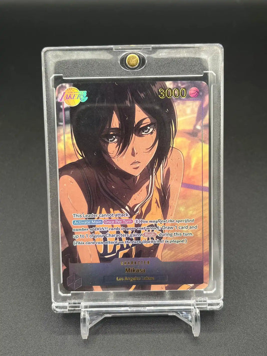Vue de face de la carte personnalisée Mikasa – Attack on Titan SNK Waifu Anime Lakers Basketball Edition