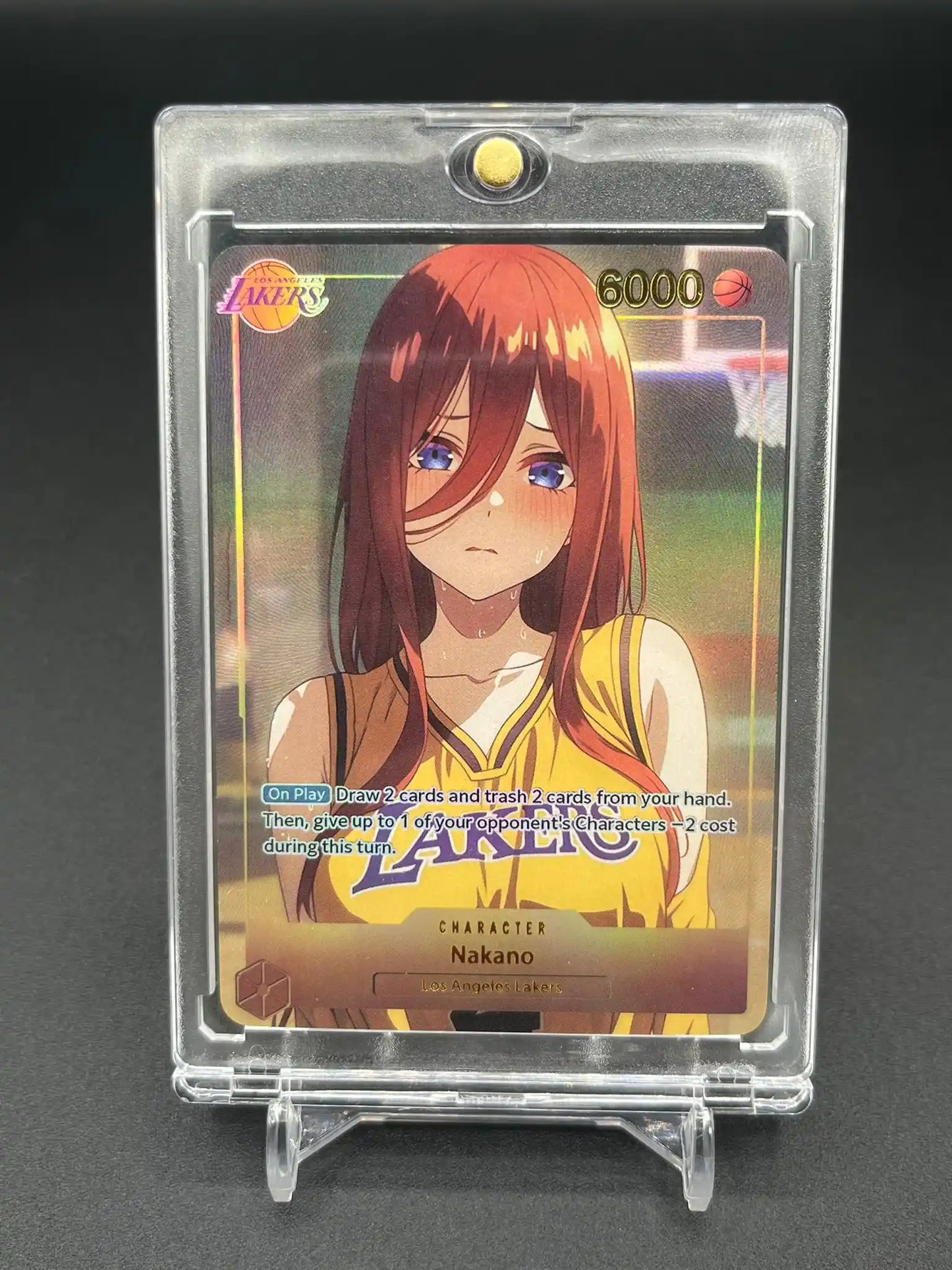 Vue de face de la carte personnalisée Miku Nakano – The Quintessential Quintuplets Waifu Anime Lakers Basketball Edition