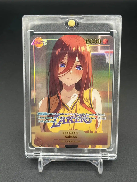 Vue de face de la carte personnalisée Miku Nakano – The Quintessential Quintuplets Waifu Anime Lakers Basketball Edition