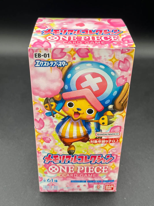 Front view of sealed One Piece Card Game Display EB-01, Japanese version, brand new