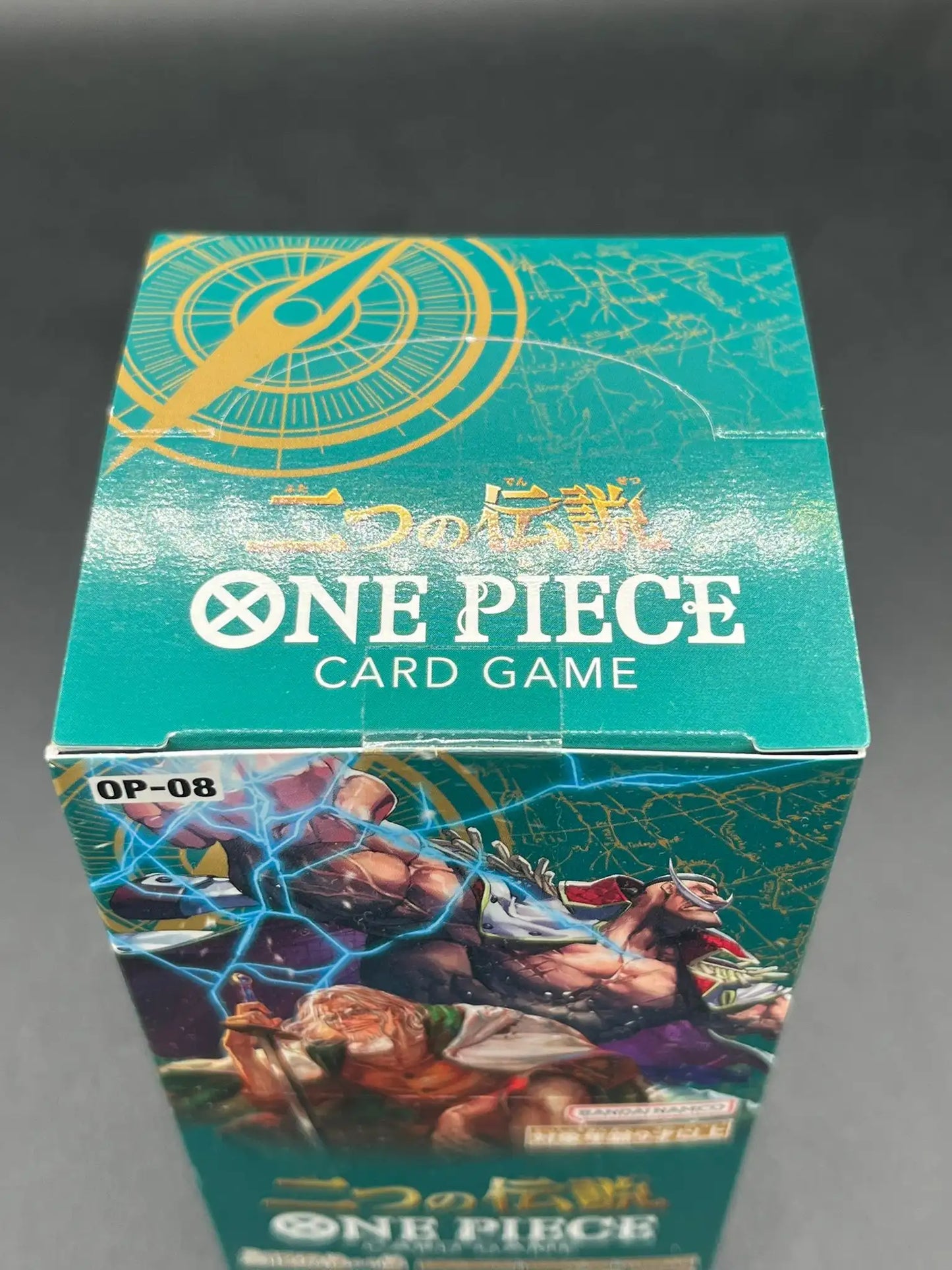 Top view of sealed One Piece Card Game Display OP-08, Japanese version