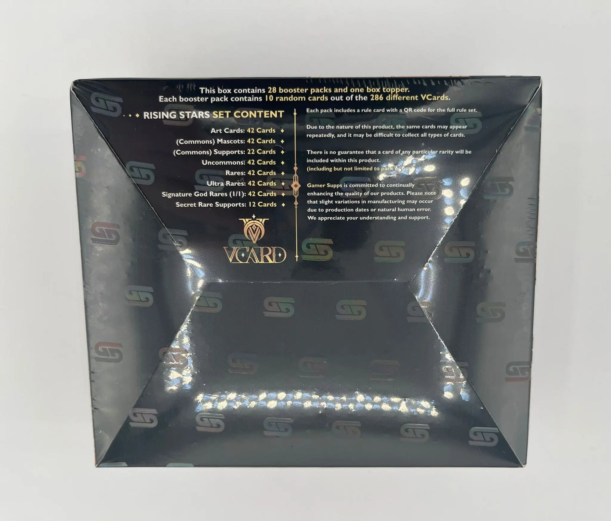 Vue du dessous de la boîte VCARD Rising Stars 1st Edition – Cartes à collectionner Vtuber